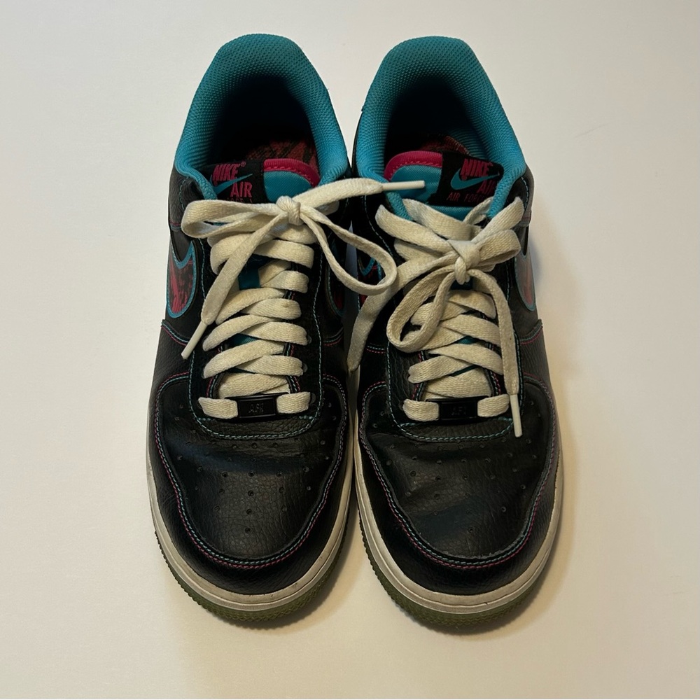 Nike AF1 Black Sneakers with Teal and Pink Highlights - Miami Nights